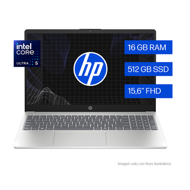 Laptop 15-FD2352LA HP, pantalla 15.6", procesador Intel Core Ultra 5 225U, 16Gb 512GB, Windows 11 Home, color plateado natural
