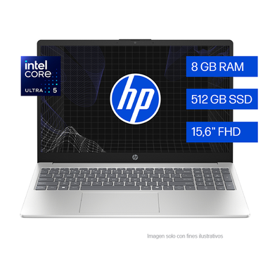 Laptop 15-fd2350la HP, pantalla 15.6" , procesador Intel Core Ultra 5 225U, 8Gb 512GB, color plateado natural, windows 11