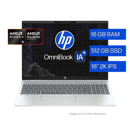 Laptop OmniBook 5 16-ag1051la HP, AMD RYZEN AI 5 340, 16GB, 512GB, Windows 11 home