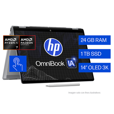 Laptop OmniBook X Flip 14-fk0074la HP, AMD Ryzen AI 7 350, pantalla de 14", 1TB, 24GB, color meteoro