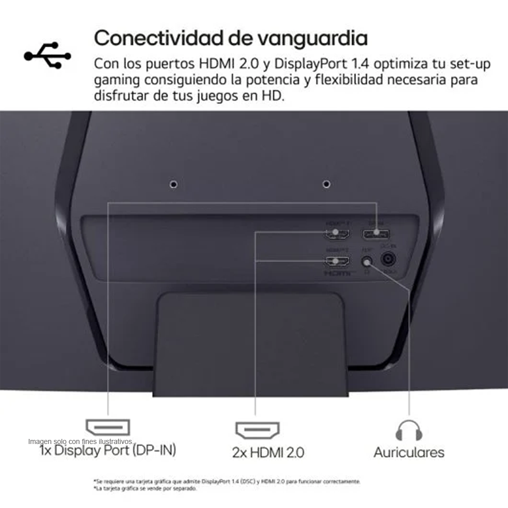MonitorCurvo Gaming UltraGear 32", 1000R QHD 1MS 180Hz, modelo 32GS60QC-B. LG