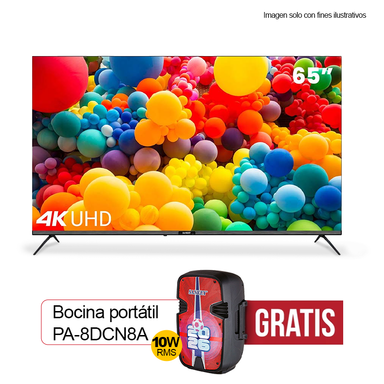 Televisor 65" LED Smart CLEDQ65SL1 + Bocina portátil PA-8DCN8A Sankey