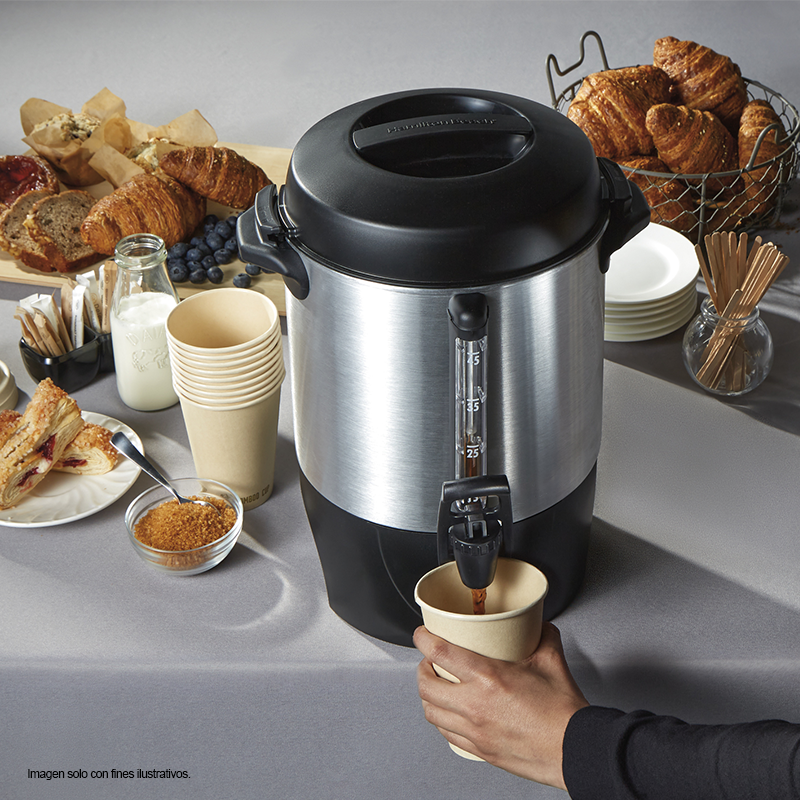 cafetera percoladora 45 tazas HB40521 Hamilton Beach, acero inoxidable.