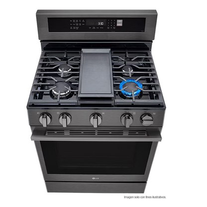 Estufa a gas ancho de 30", LRGN6325Z LG, 5 quemadores, Horno con ventana InstaView, AirFryer y EasyClean, color acero inoxidable negro