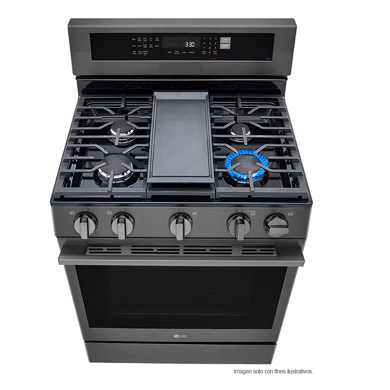 Estufa a gas ancho de 30", LRGN6325Z LG, 5 quemadores, Horno con ventana InstaView, AirFryer y EasyClean, color acero inoxidable negro