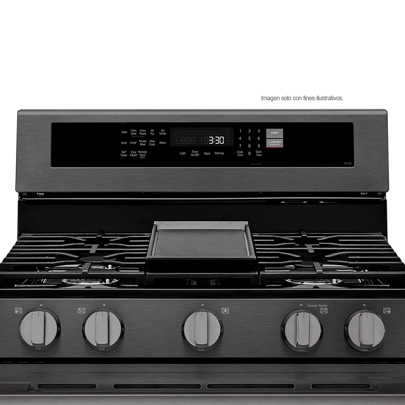 Estufa a gas ancho de 30", LRGN6325Z LG, 5 quemadores, Horno con ventana InstaView, AirFryer y EasyClean, color acero inoxidable negro