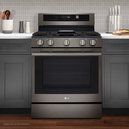 Estufa a gas ancho de 30", LRGN6325Z LG, 5 quemadores, Horno con ventana InstaView, AirFryer y EasyClean, color acero inoxidable negro