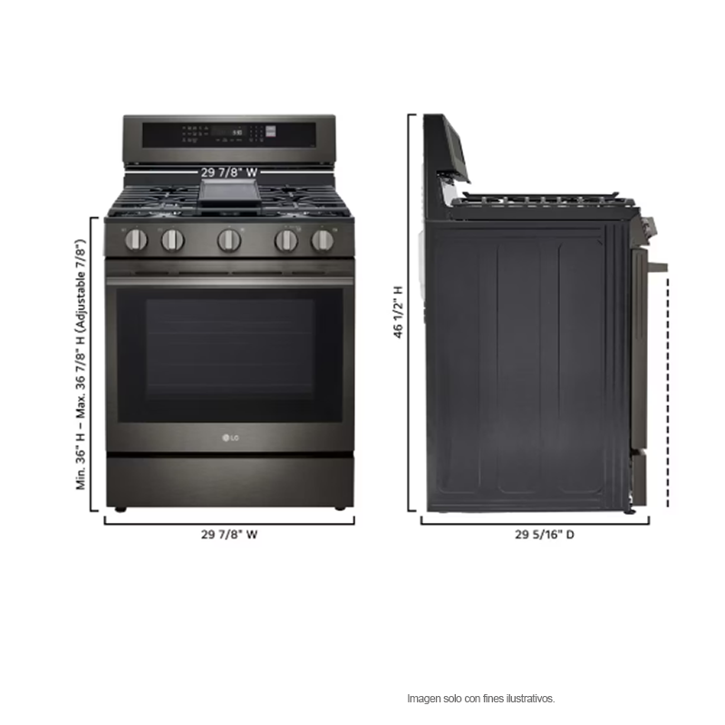 Estufa a gas ancho de 30", LRGN6325Z LG, 5 quemadores, Horno con ventana InstaView, AirFryer y EasyClean, color acero inoxidable negro