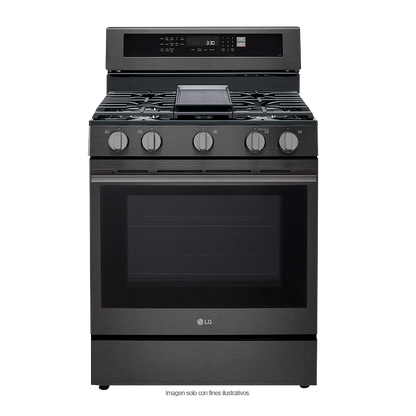 Estufa a gas ancho de 30", LRGN6325Z LG, 5 quemadores, Horno con ventana InstaView, AirFryer y EasyClean, color acero inoxidable negro