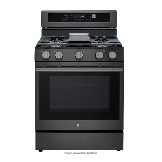 Estufa a gas ancho de 30", LRGN6325Z LG, 5 quemadores, Horno con ventana InstaView, AirFryer y EasyClean, color acero inoxidable negro