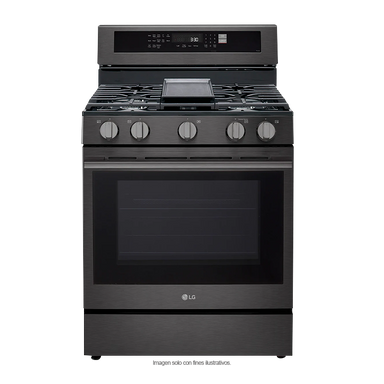 Estufa a gas ancho de 30", LRGN6325Z LG, 5 quemadores, Horno con ventana InstaView, AirFryer y EasyClean, color acero inoxidable negro