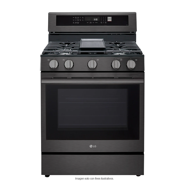 Estufa a gas ancho de 30", LRGN6325Z LG, 5 quemadores, Horno con ventana InstaView, AirFryer y EasyClean, color acero inoxidable negro