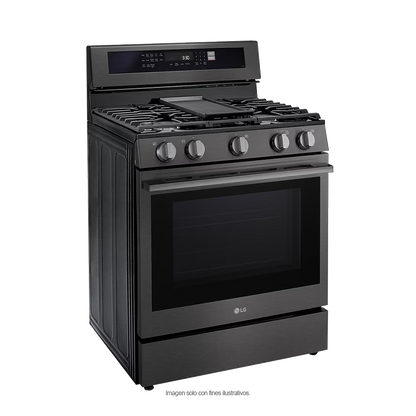 Estufa a gas ancho de 30", LRGN6325Z LG, 5 quemadores, Horno con ventana InstaView, AirFryer y EasyClean, color acero inoxidable negro
