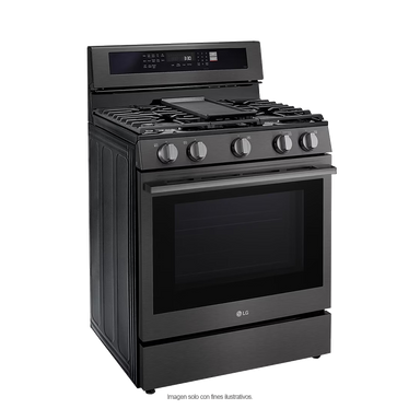 Estufa a gas ancho de 30", LRGN6325Z LG, 5 quemadores, Horno con ventana InstaView, AirFryer y EasyClean, color acero inoxidable negro