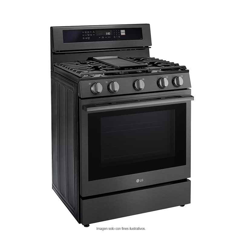 Estufa a gas ancho de 30", LRGN6325Z LG, 5 quemadores, Horno con ventana InstaView, AirFryer y EasyClean, color acero inoxidable negro