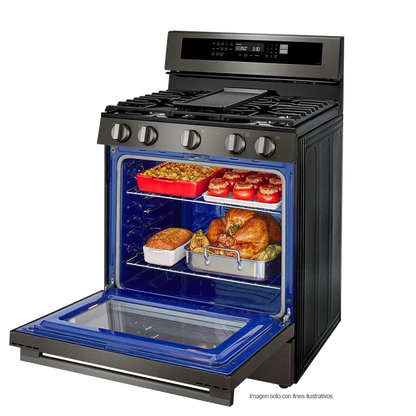 Estufa a gas ancho de 30", LRGN6325Z LG, 5 quemadores, Horno con ventana InstaView, AirFryer y EasyClean, color acero inoxidable negro