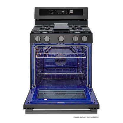 Estufa a gas ancho de 30", LRGN6325Z LG, 5 quemadores, Horno con ventana InstaView, AirFryer y EasyClean, color acero inoxidable negro