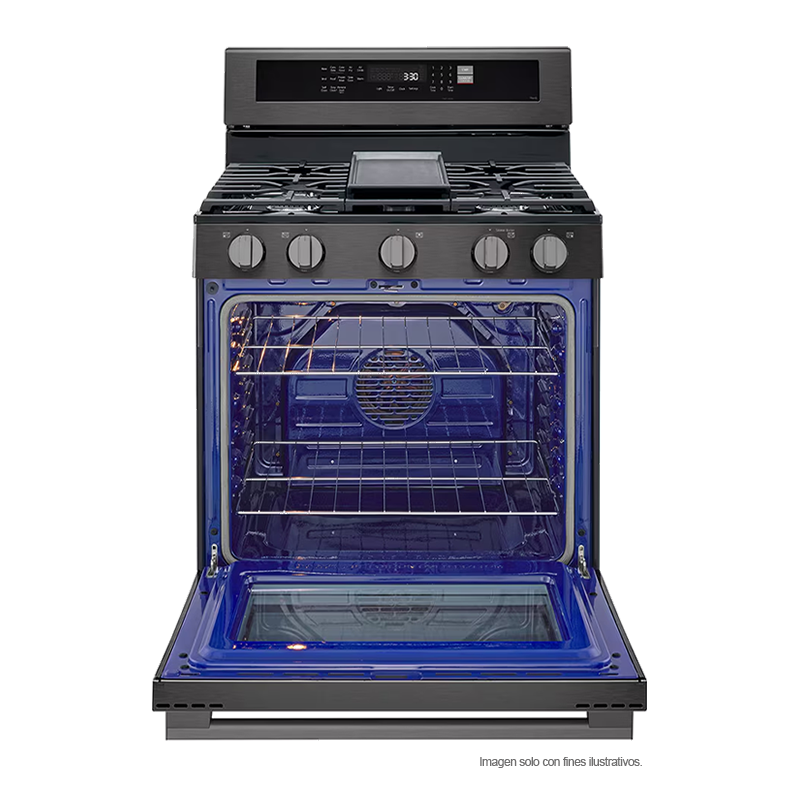 Estufa a gas ancho de 30", LRGN6325Z LG, 5 quemadores, Horno con ventana InstaView, AirFryer y EasyClean, color acero inoxidable negro