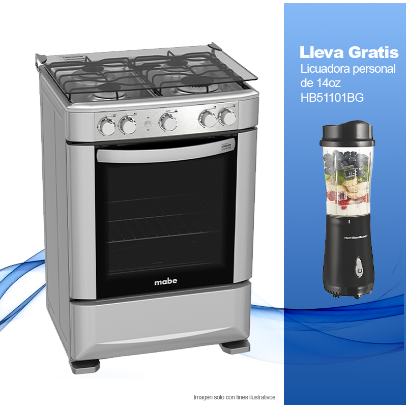 Combo estufa a gas de 24" Mabe EMA6030SG0 color silver 4 quemadores + Licuadora personal Hamilton Beach HB51101BG.