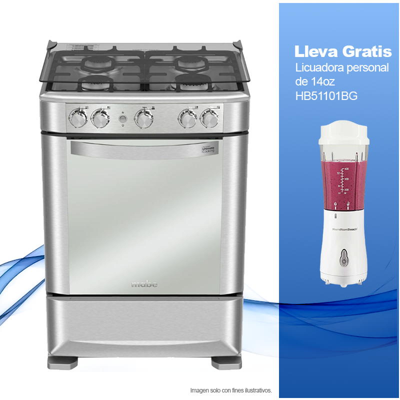 Combo de Estufa de 24" a gas Mabe EMA6030FX0 + Licuadora personal Hamilton Beach HB51101G