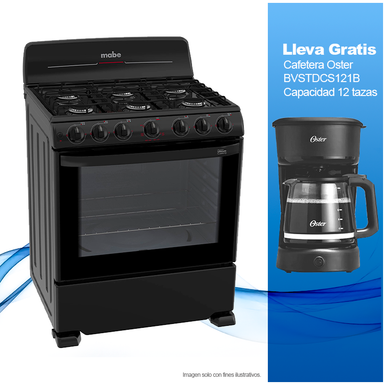 Combo de estufa a gas de 30" Mabe EM7620BAPN1 + Cafetera 12 tazas BVSTDCS121B Oster