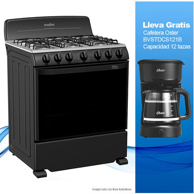 Combo de estufa a gas 30" Mabe EM7641BAIN2 6 quemadores + Cafetera Oster BVSTDCS121B 12 tazas.