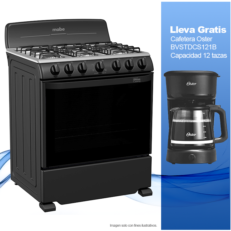Combo de estufa a gas 30" Mabe EM7641BAIN2 6 quemadores + Cafetera Oster BVSTDCS121B 12 tazas.