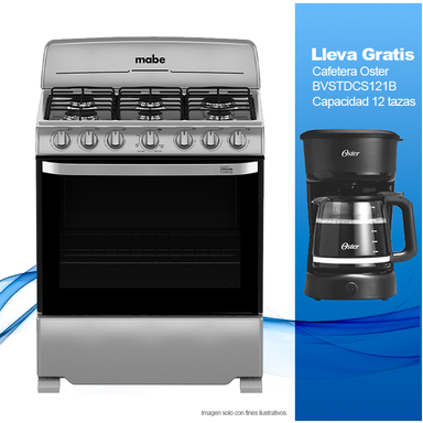 Combo de Estufa a gas 30" EM7641BAIS2 Mabe + Cafetera Oster BVSTDCS121B 12 tazas.