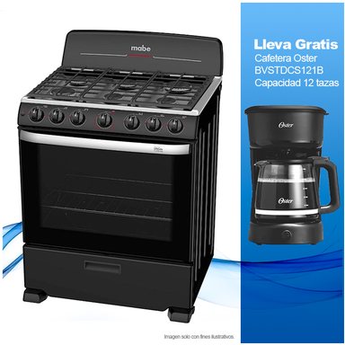 Combo Estufa a gas de 30" EM7651BFIN0 Mabe + Cafetera Oster BVSTDCS121B 12 tazas.