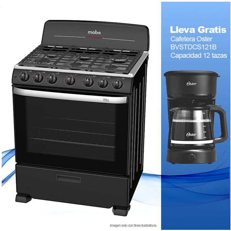 Combo Estufa a gas de 30" EM7651BFIN0 Mabe + Cafetera Oster BVSTDCS121B 12 tazas.