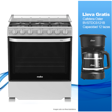 Combo de estufa 30" a gas Mabe WEM7659CFIS3 + Cafetera Oster BVSTDCS121B 12 tazas.