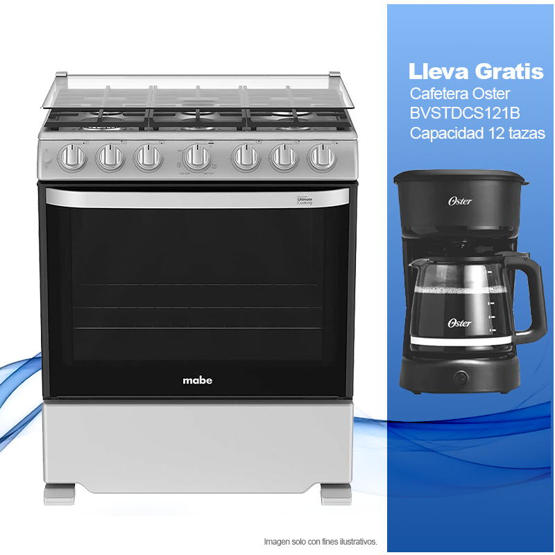 Combo de estufa 30" a gas Mabe WEM7659CFIS3 + Cafetera Oster BVSTDCS121B 12 tazas.