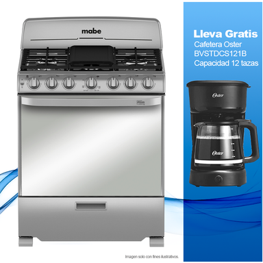 Combo Estufa de 30" Mabe EM7659BFIX2 + Cafetera Oster BVSTDCS121B 12 tazas.