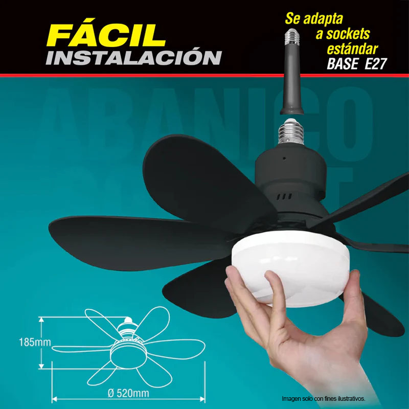 Abanico de techo 20" ELT0388 de Socket, con luz tono ajustable, color negro mate