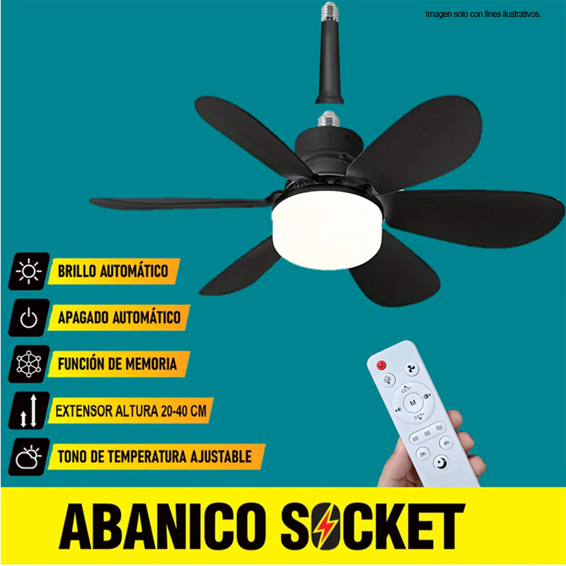 Abanico de techo 20" ELT0388 de Socket, con luz tono ajustable, color negro mate