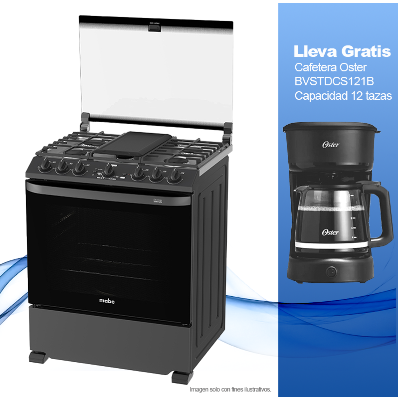 Combo de estufa a gas 30" EMHA7602JBS0 Mabe + Cafetera Oster BVSTDCS121B 12 tazas.