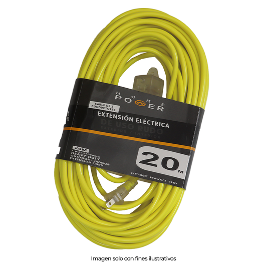 Extensión eléctrica de 20 metros de 3 conductores 16/3 125V - 60Hz