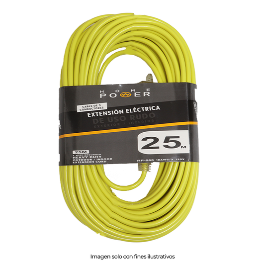 Extensión eléctrica de 25 metros de 3 conductores 16/3 125V - 60Hz