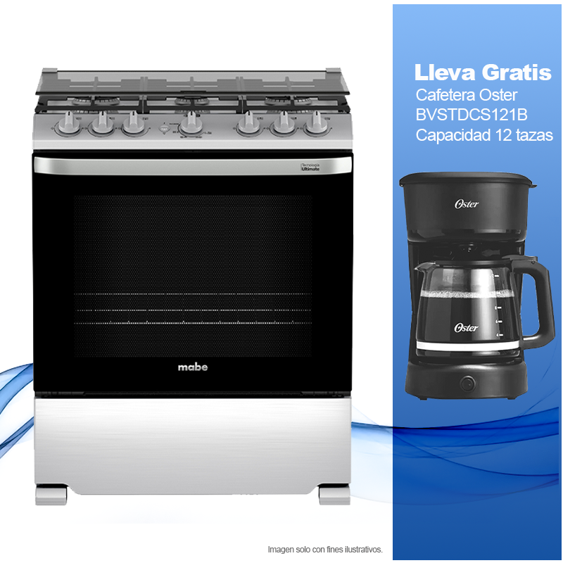 Combo de estufa a gas de 30" EMH7602JSS0 Mabe + Cafetera Oster BVSTDCS121B 12 tazas.