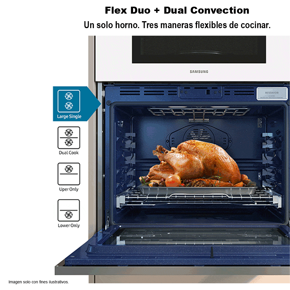 Horno empotrable eléctrico 30" NQ70CB700D12AA MICROONDAS 7.0 pc, sistema Flex Duo+ convección Dual Samsung.