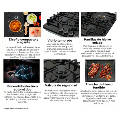 Estufa a gas 30" (76cm) Modelo TOSCANA 76 PRO-B Diseño de 5 quemadores SABAF de aluminio
