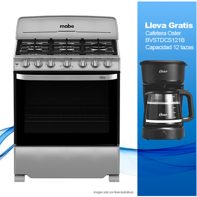 Combo Estufa a gas 30" CEM7641BSIS2 Mabe + Cafetera Oster BVSTDCS121B 12 tazas.