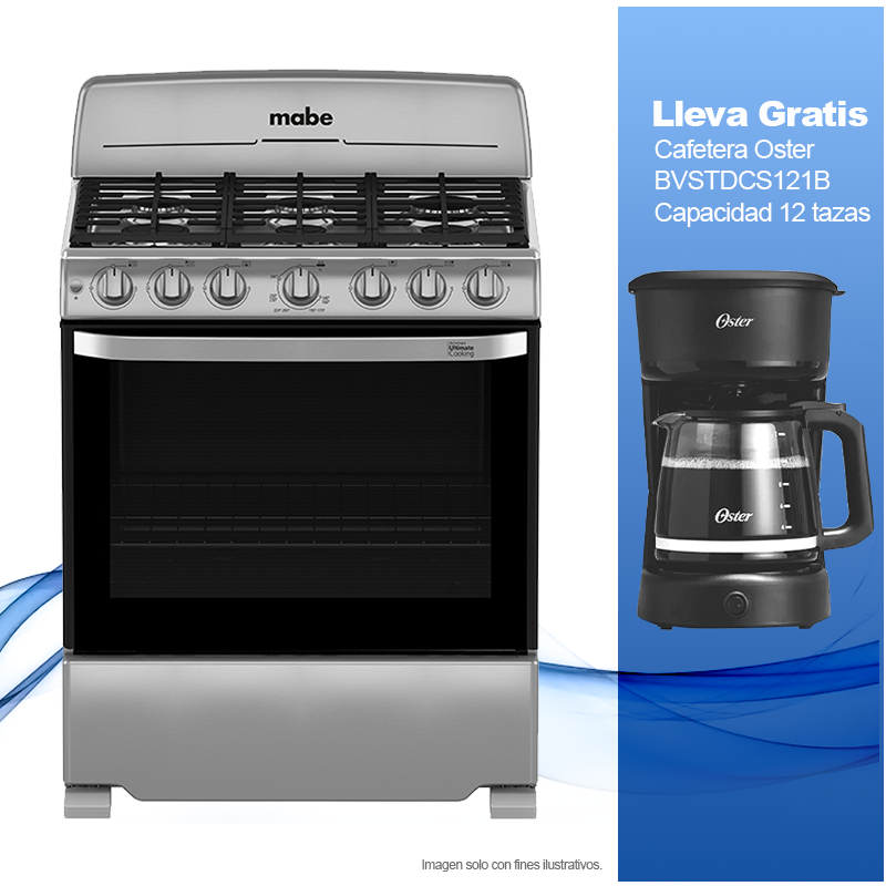 Combo Estufa a gas 30" CEM7641BSIS2 Mabe + Cafetera Oster BVSTDCS121B 12 tazas.