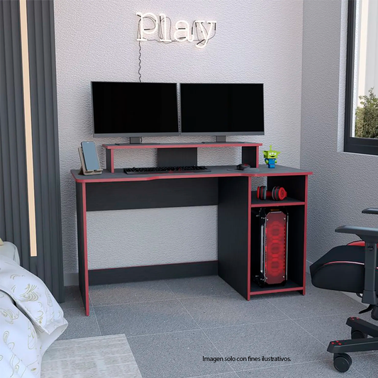 Escritorio Gamer Huni ELW 9612 color wengue - black + borde rojo