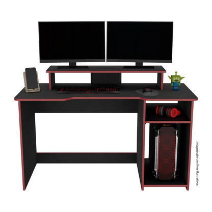 Escritorio Gamer Huni ELW 9612 color wengue - black + borde rojo