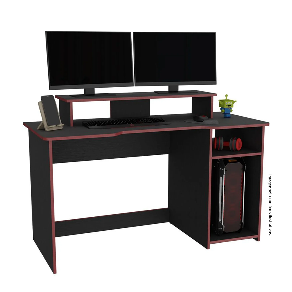 Escritorio Gamer Huni ELW 9612 color wengue - black + borde rojo