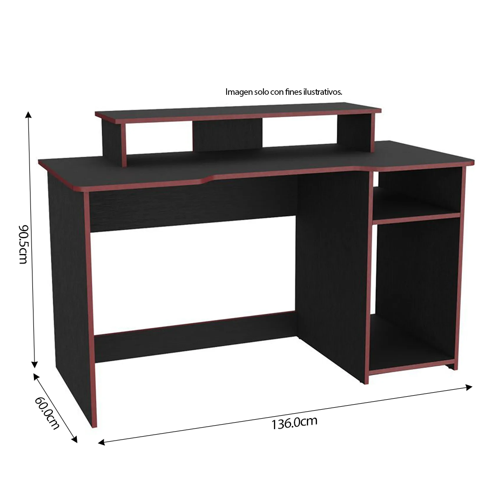 Escritorio Gamer Huni ELW 9612 color wengue - black + borde rojo