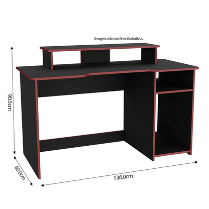 Escritorio Gamer Huni ELW 9612 color wengue - black + borde rojo