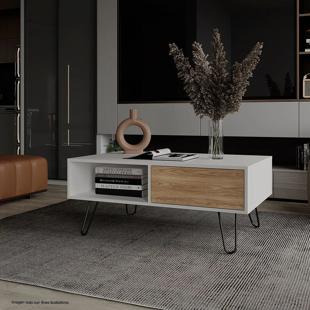 Mesa de centro TORI, MBF 10295 color blanco + fresno europeo