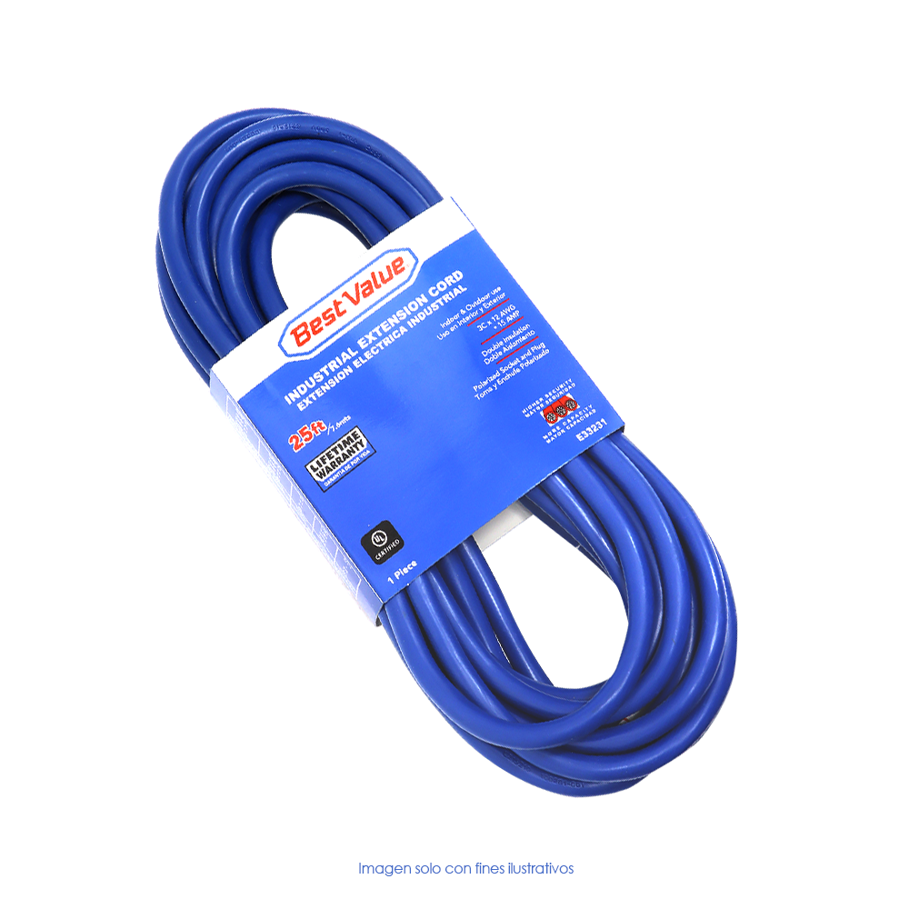 Extensión eléctrica 25 pies, color azul 12/3 modelo E33231 Best Value